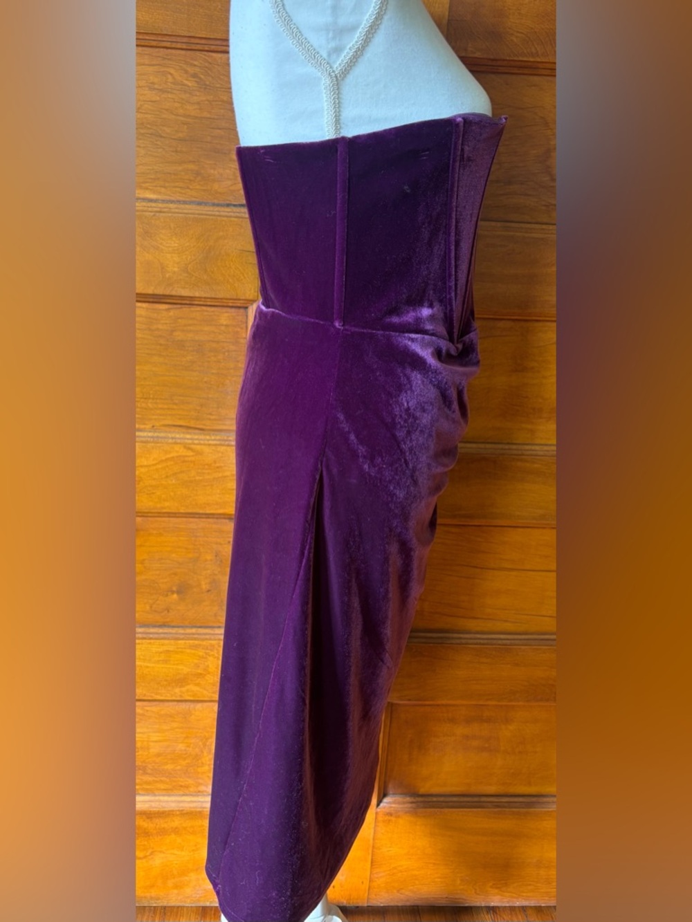 Lulu's Strapless Velvet Midi Dress in Deep Plum - Picture 5 of 8